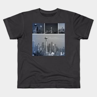 Grey Seattle Space Needle Collage Kids T-Shirt